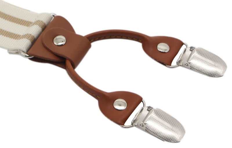 Timiot Menâ€™s Y-Back 4 Metal Clip Elastic Wide Suspenders Perfect For Both Casual&Formal (Cream) - Image 2